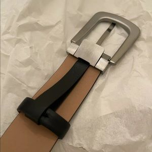 New Chanel Men's Uniform Belt size 38 95cm - Black Leather with Silver Buckle